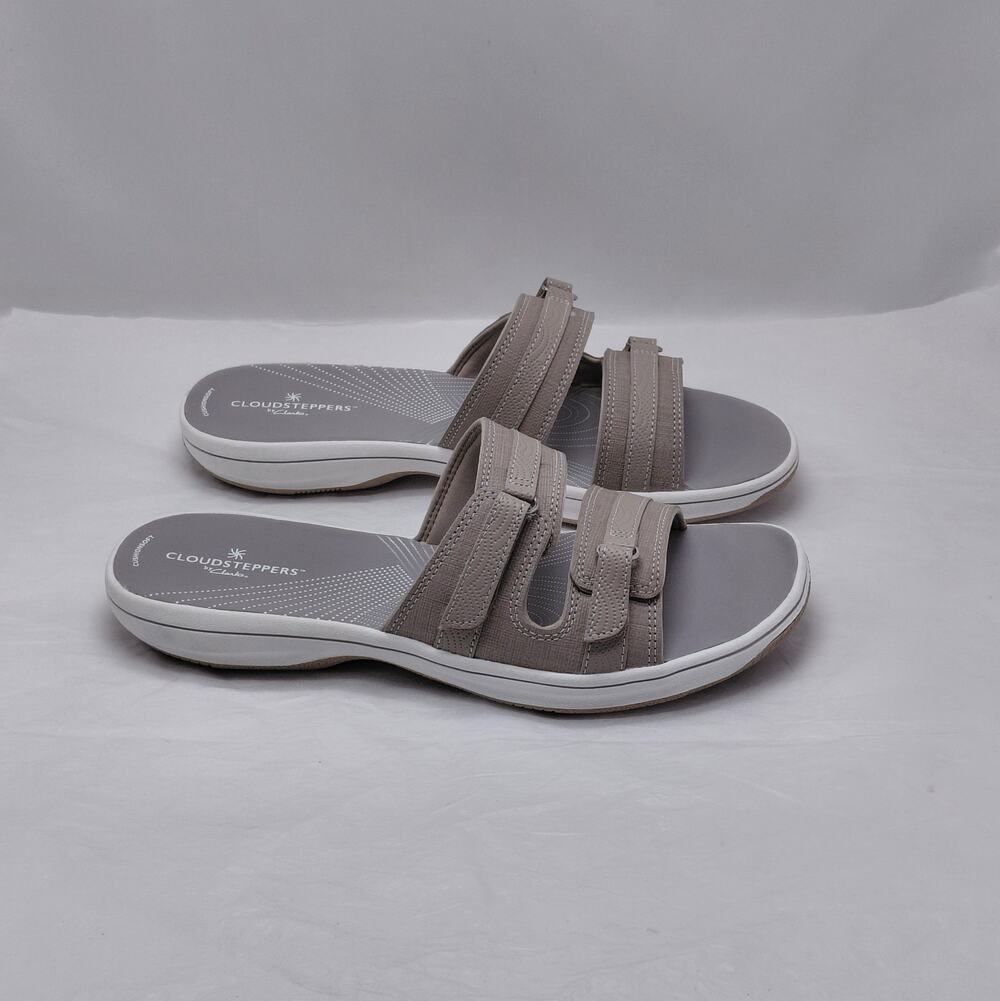 Clarks Cloudsteppers Womens Slide Sandals Size 10 Taupe Comfort Walking Shoes